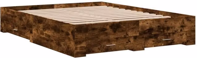 Berkfield Home Modern Bed Frame with Drawers in Smoked Oak Brown, W/D/H: 140 x 200 x 143 cm – 1