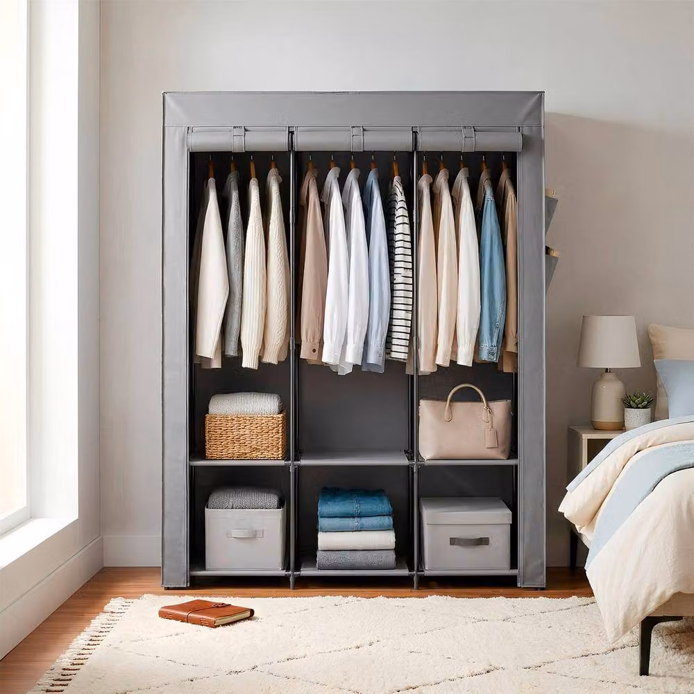 Harbour Housewares Portable Fabric Wardrobe in Grey, W/D/H: 130 x 45 x 167 cm – 2