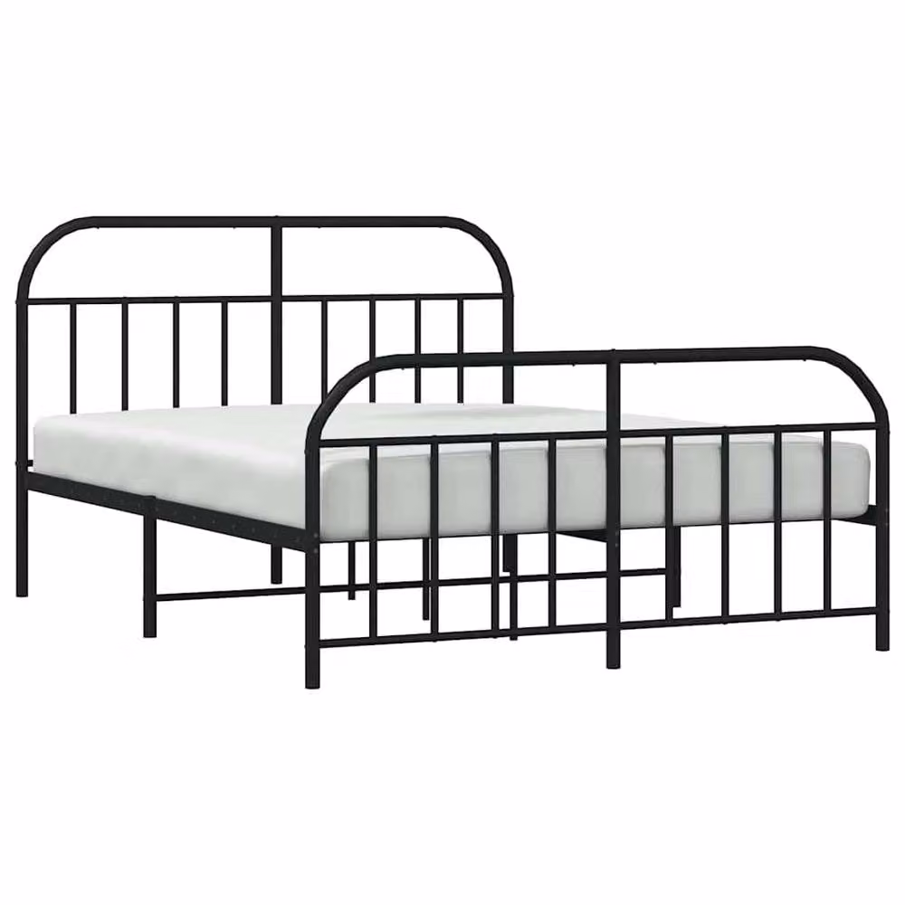 Berkfield Home Metal Bed Frame with Headboard and Footboard in Matt Black, W: 135 cm, L: 190 cm – 2
