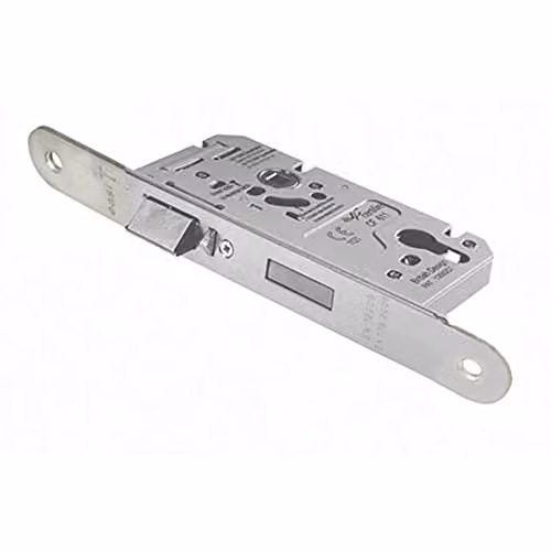 Loops DIN Euro Profile Escape Lock with Radius Forend, 60mm Backset, Silver Stainless Steel