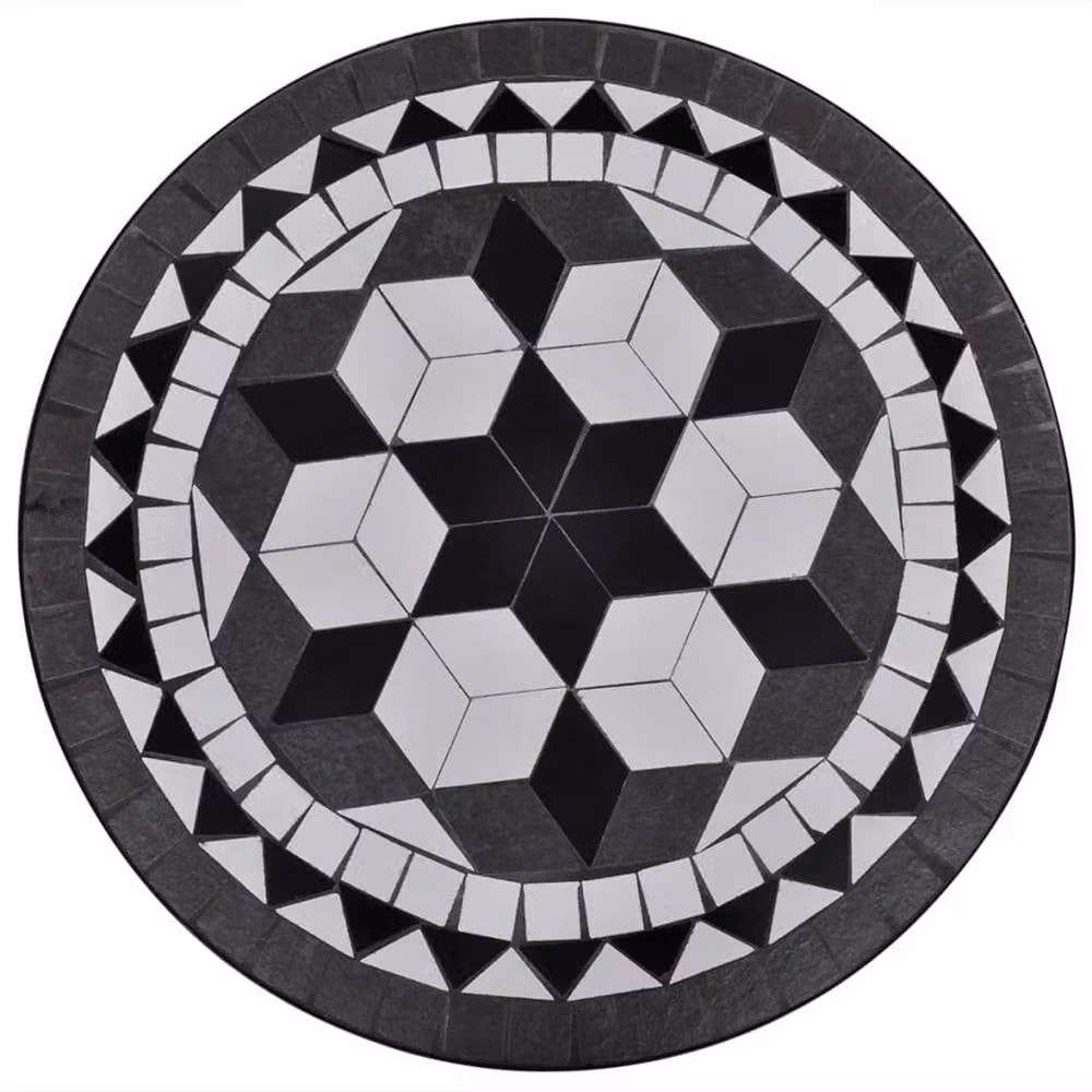 Berkfield Home Sturdy Bistro Table in Black and White Geometric Mosaic, W: 60 cm, D: 60 cm, H: 70 cm – 2