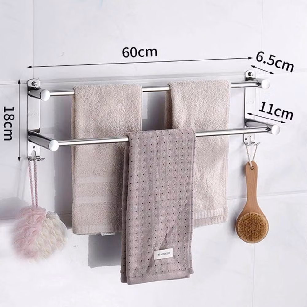 EONLION Silver Stainless Steel Double Towel Rail Holder, Wall Mounted, Width: 60 cm – 2