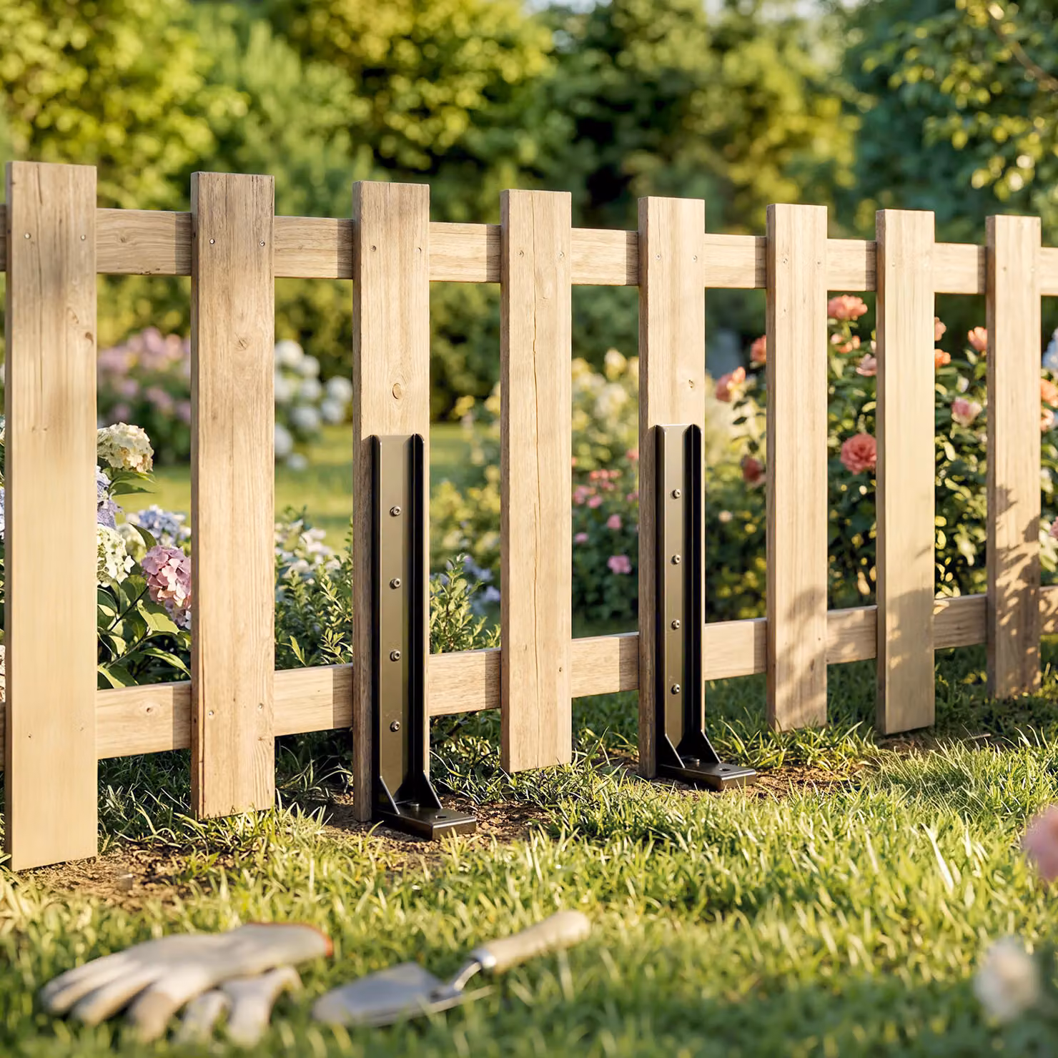 Outsunny 2 Pack Black Metal Fence Post Repair Kit with Ground Spikes, Height: 81 cm – 2