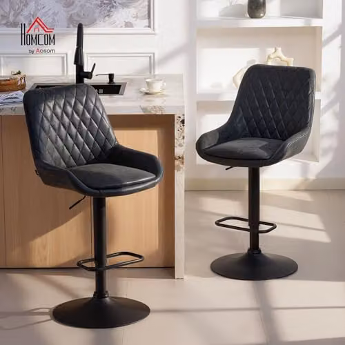 HOMCOM Set of 2 Black Synthetic Leather Swivel Bar Stools with Height Adjustment – 2