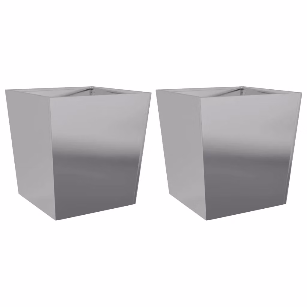 Berkfield Home Garden Galvanised Steel Planter Tubs, Grey, 2 Pack, W/D/H: 50 x 50 x 50 cm – 2