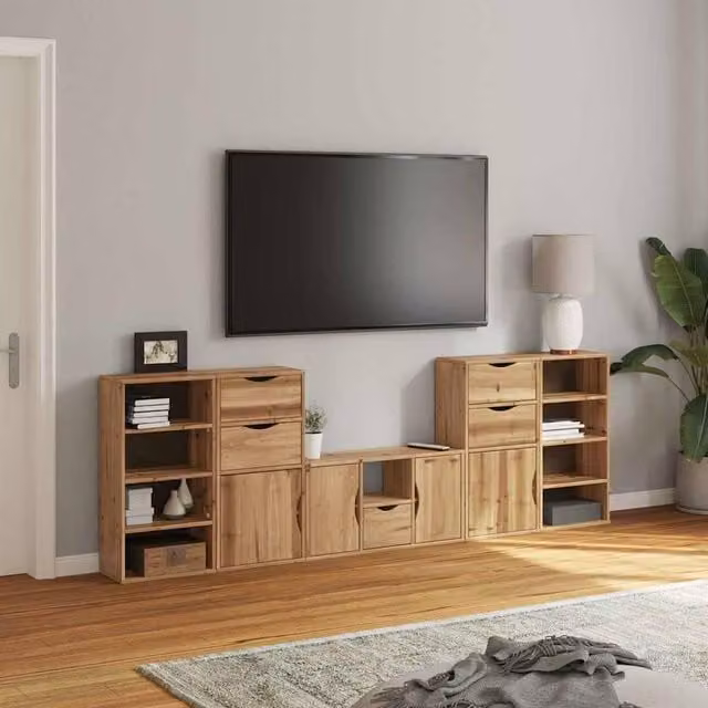 Berkfield Home ODDA 5 Piece Solid Wood Pine TV Unit with Storage in Brown