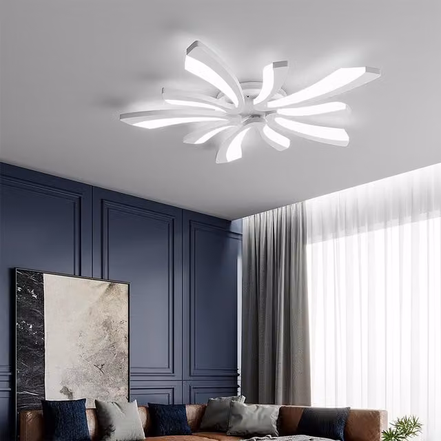 Livingandhome V-Shaped LED Flush Ceiling Light, 50W, Silver and White, Cool White