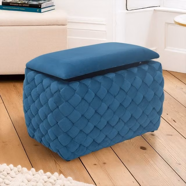 Artemis Home Plumeo Standard Velvet Storage Ottoman in Petrol Blue
