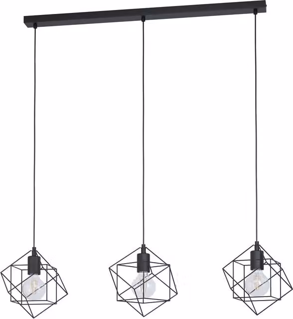 Loops Black Metal Cube Geometric Hanging Ceiling Pendant Light for Kitchen Islands, 3x E27