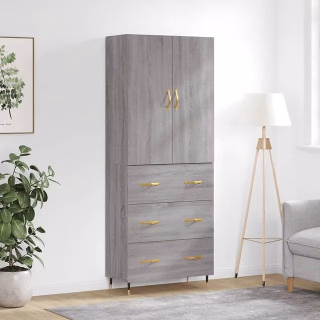Berkfield Home Sonoma Grey Highboard in Engineered Wood, W: 69.5 cm, D: 34 cm, H: 180 cm