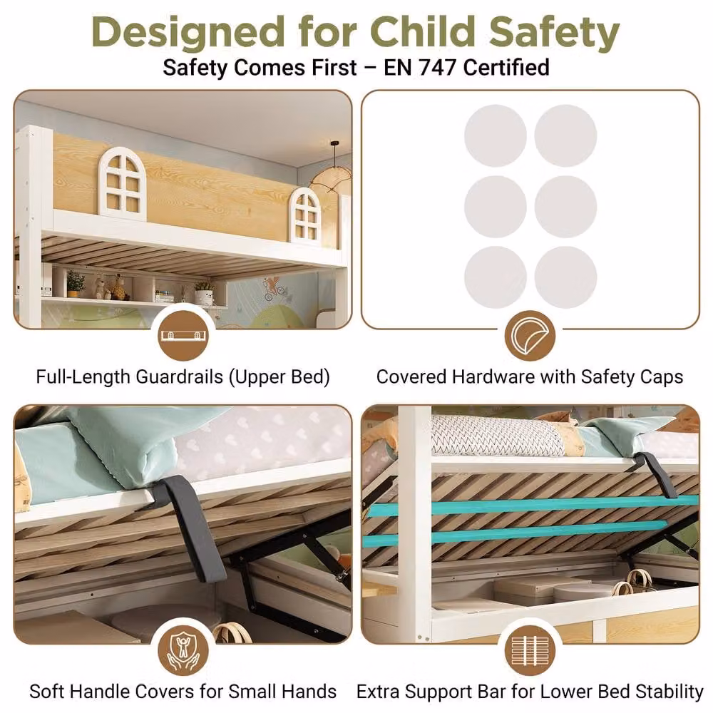 Rolipo White Solid Wood Double Kids Bunk Beds with Staircase and Hydraulic Storage W/D/H: 140 x 200 cm – 5
