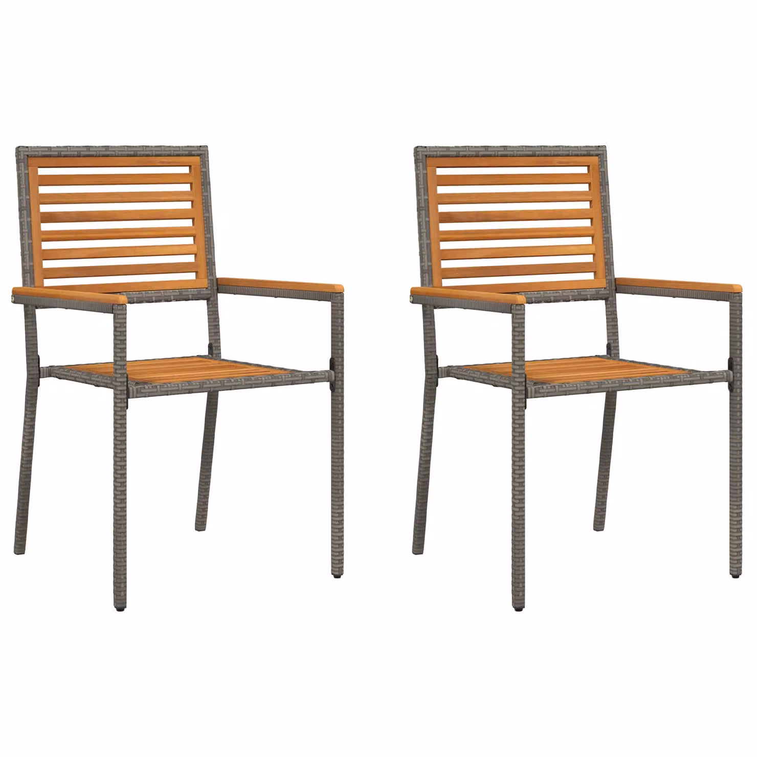 Berkfield Home Stacking Garden Chairs, 2 Piece Set in Grey Poly Rattan – 2