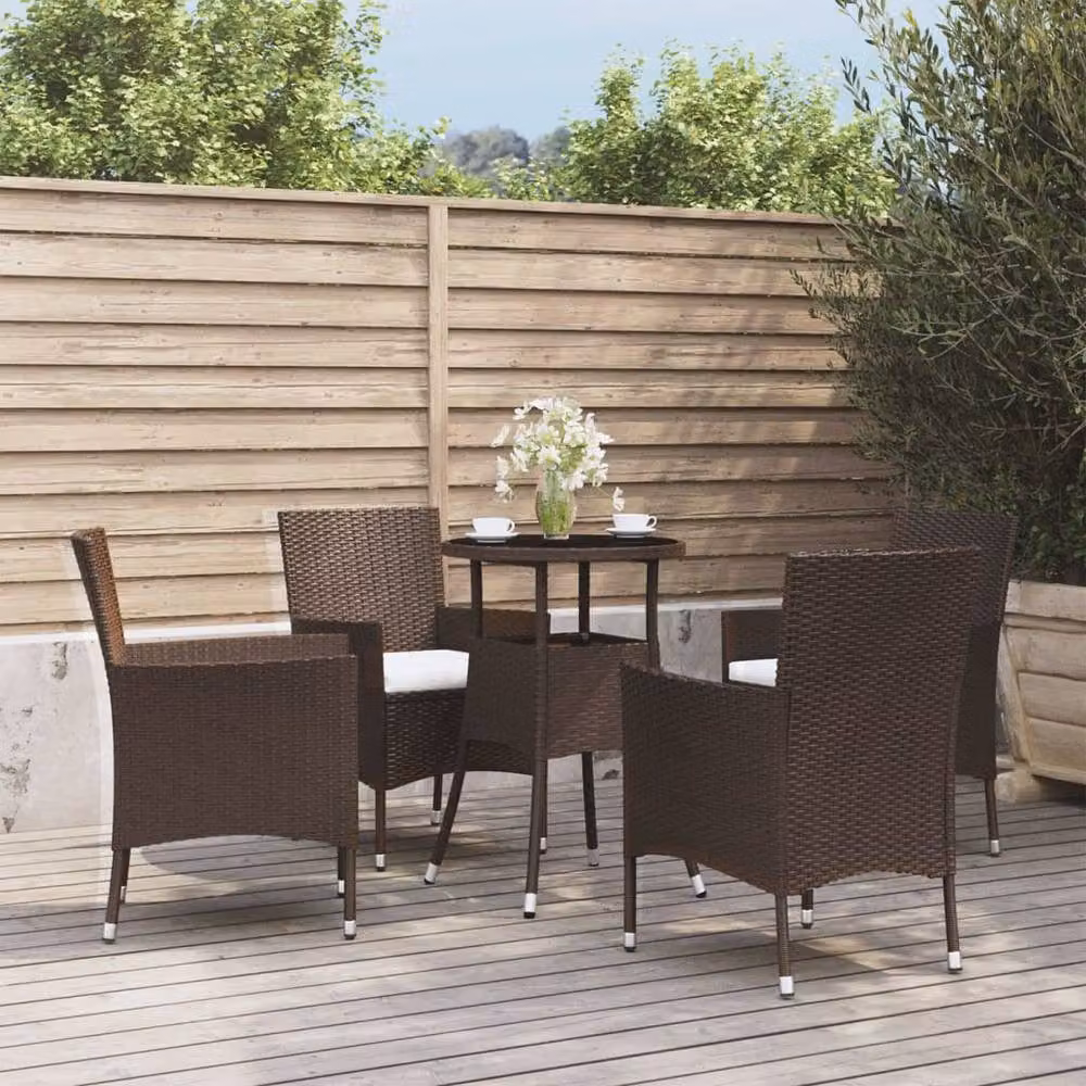 Berkfield Home Beautiful 5 Piece Garden Bistro Set with Cushions in Brown Poly Rattan – 2