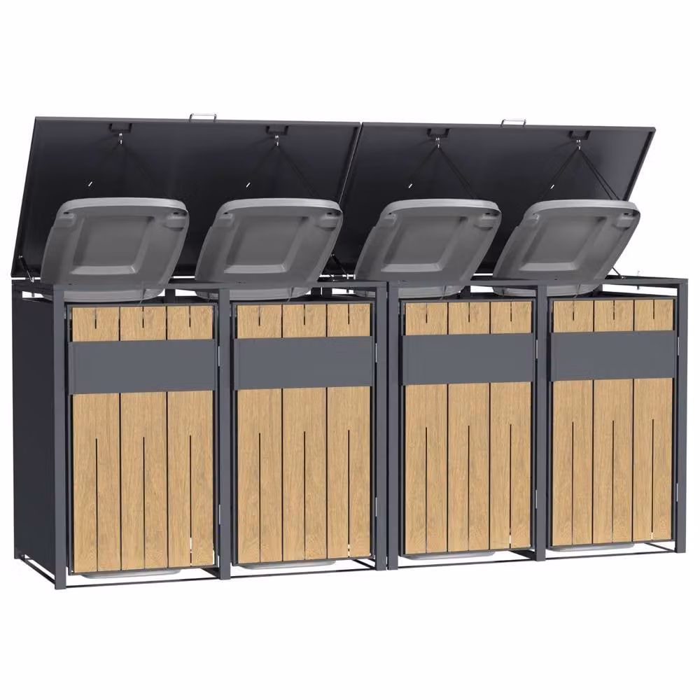Phoenix Safe Company Phoenix Outdoor Quad Wheelie Bin Store for 4 x 240L Bins, Oak Effect Metal Storage, Brown – 4