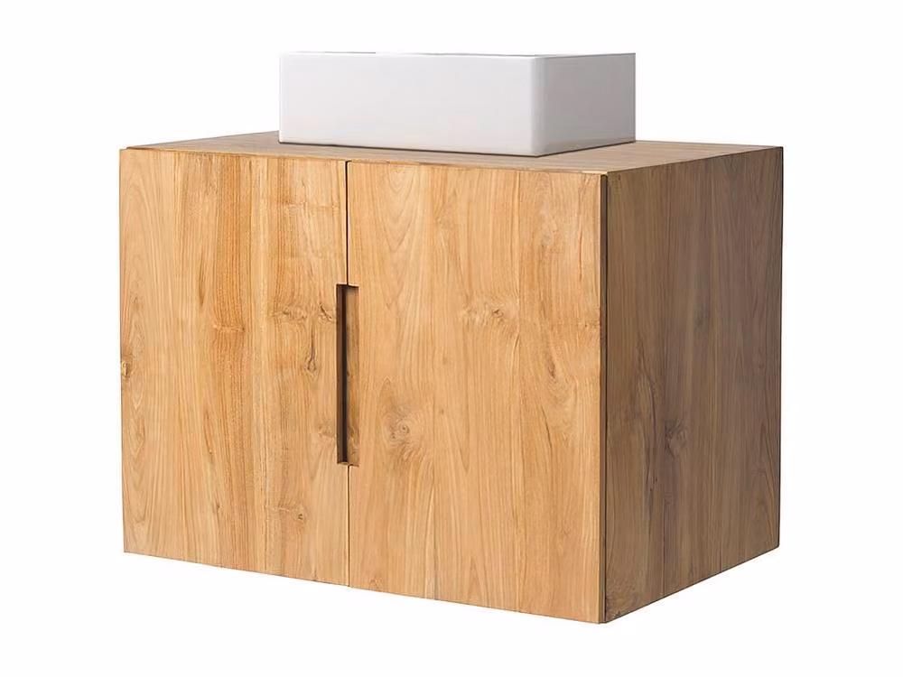 Vente-unique SAWAN Wall-Mounted Teak Bathroom Unit with Single Washbasin in Light Oak – 2