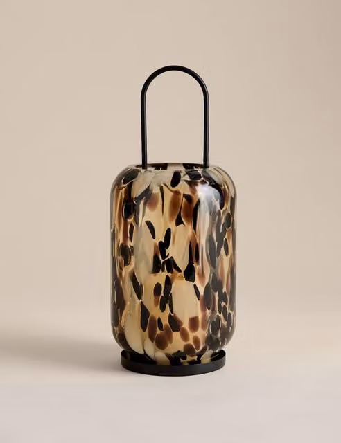 M&S Animal Confetti Glass Lantern in Brown and Multicolour