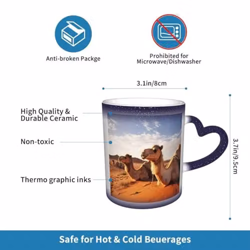 Oudrspo Camels Rest Desert Heat Sensitive Colour Changing Ceramic Mug, Blue, 12 oz – 4