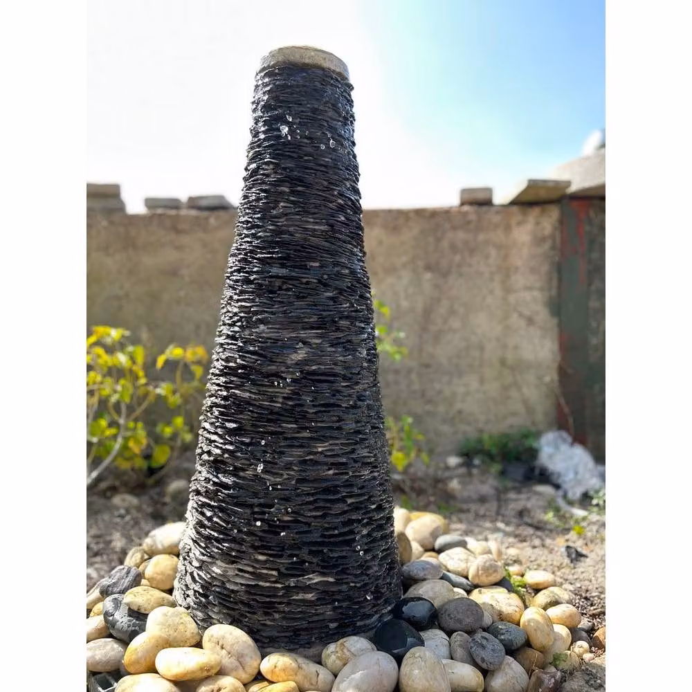 Buttercup Farm Natural Slate on GRC Cone Water Feature with Pump and Light in Grey, W/D/H: 40 x 82 x 90 cm – 2