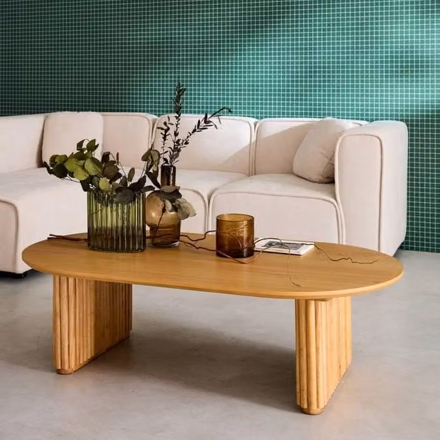 Sweekeek Oval Coffee Table in Brown Oak Veneer and Rubberwood, W/D/H: 65 x 35 x 12 cm – 1