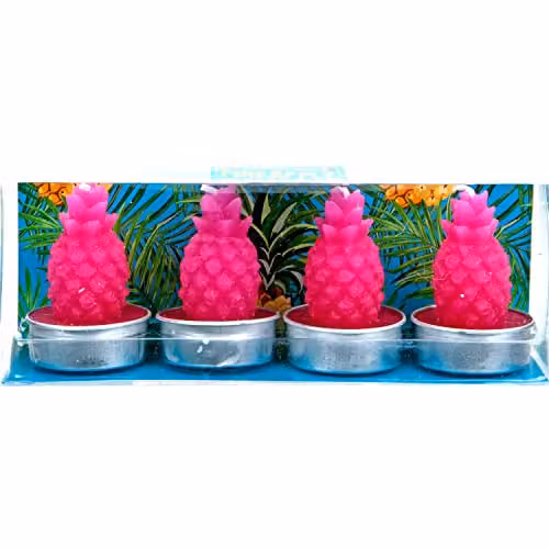 VFM e-Store Tropical Pineapple Scented Tealight Wax Candles, 4 Pack, Pink – 1