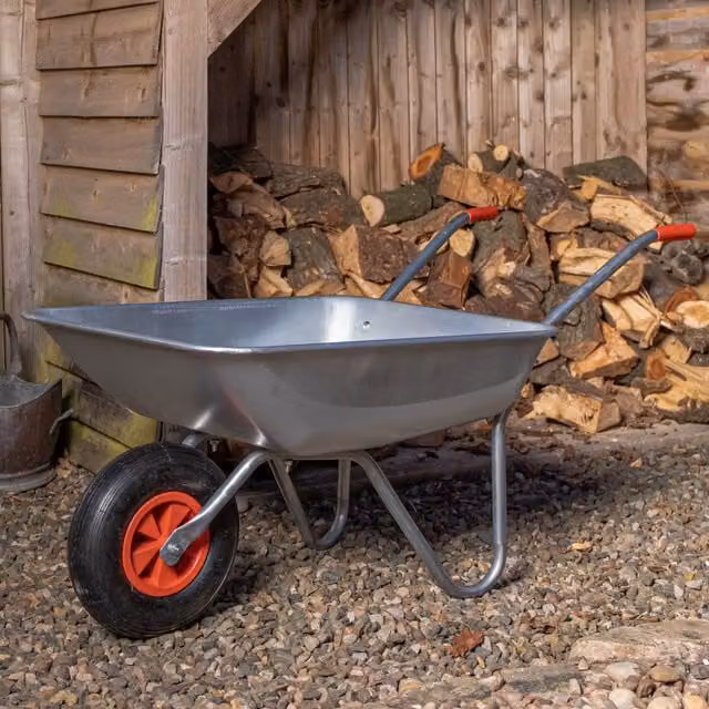 Samuel Alexander Heavy Duty Galvanised Metal Garden Wheelbarrow with Pneumatic Tyre, Silver – 1
