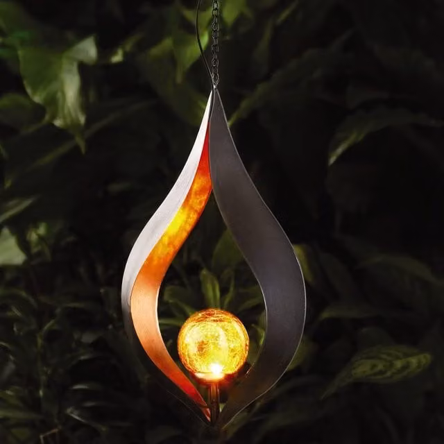 mysmartbuy Kyoto Hanging LED Globe Light Solar Powered Metal Outdoor Garden Sculpture Decoration in Black and Gold H: 30 cm, W: 17.5 cm, D: 7.2 cm – 1