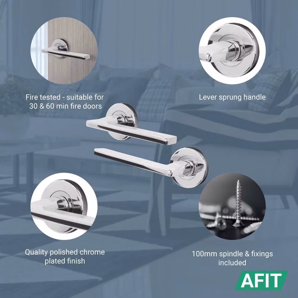 AFIT Polished Chrome Fire Door Handle Internal Lever On Rose, Silver, W/D/H: 15 x 15 x 1.5 cm – 2