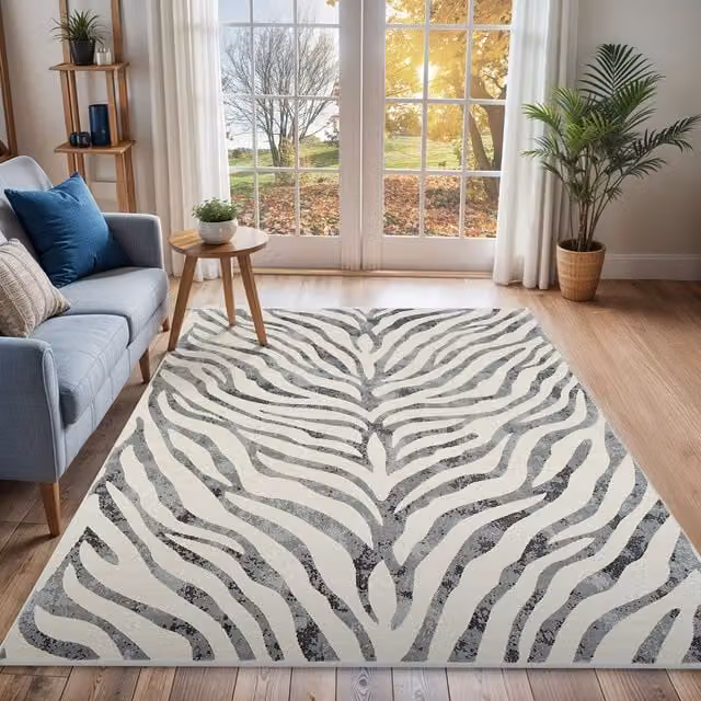 Livabliss City Boho Zebra Animal Print Rug in Grey, Beige and Yellow, W: 140 cm, D: 200 cm