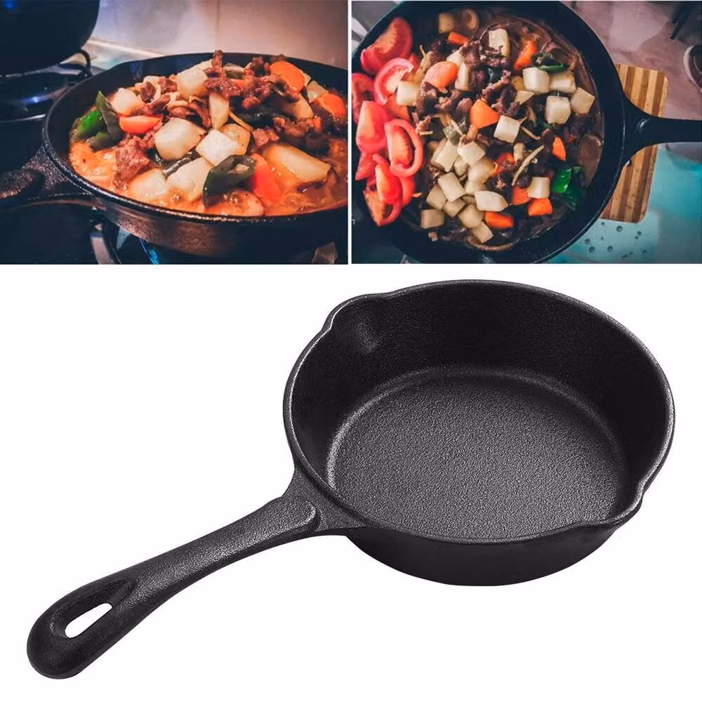 FLAVORA Black Enamel Cast Iron Round Non-Stick Frying Pan with Pouring Spout, Diameter: 30 cm – 4