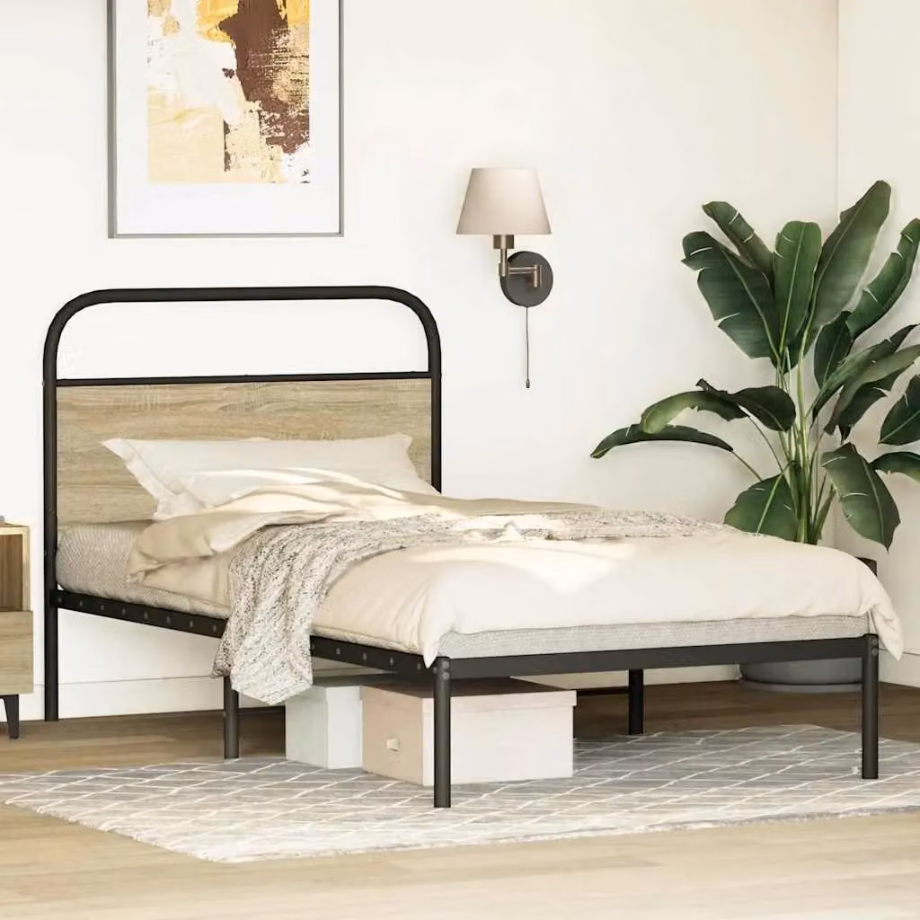 Berkfield Home Sonoma Oak Bed Frame in Brown, W/D/H: 100 x 190 cm – 2