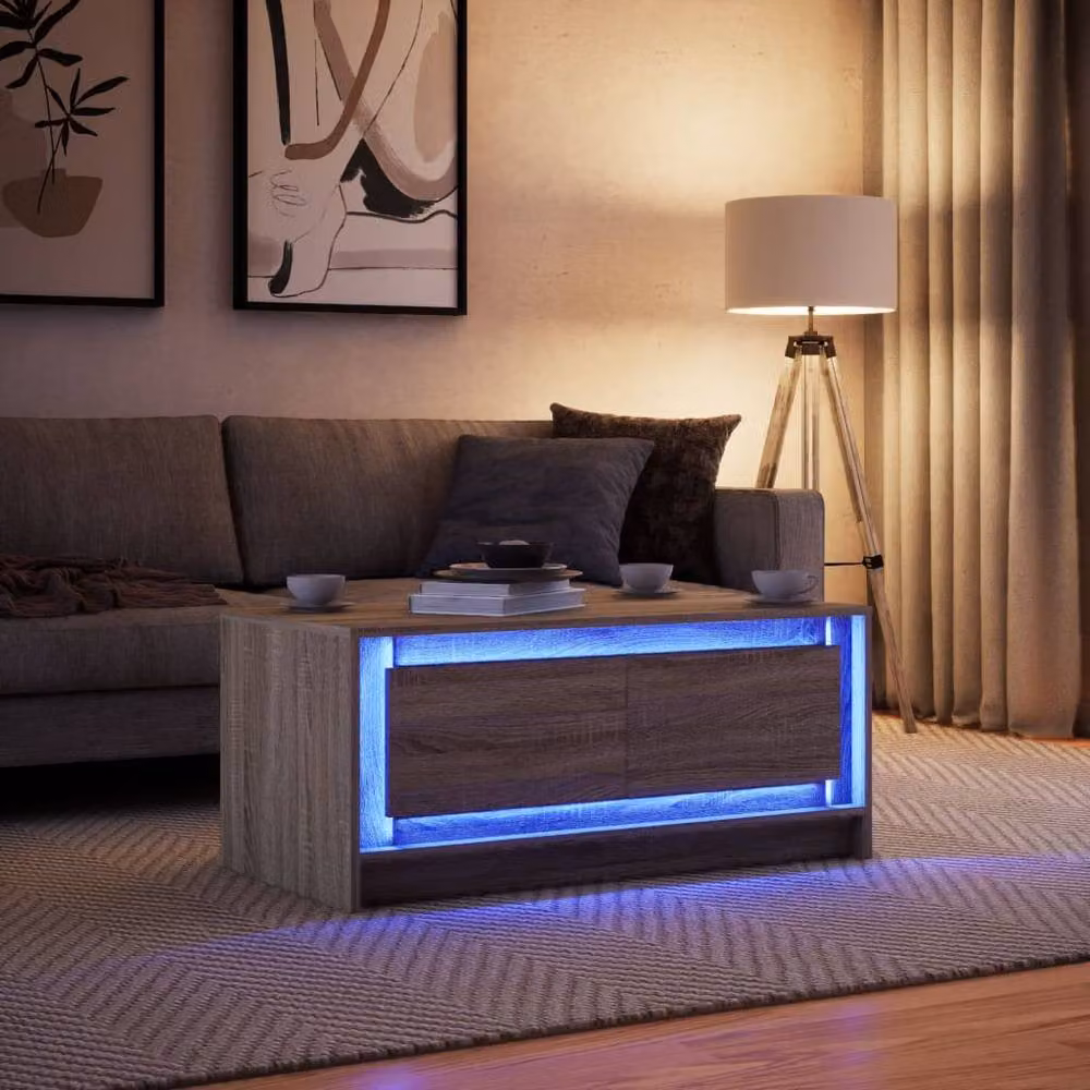 Berkfield Home Modern Rectangular Coffee Table with LED Lights in Sonoma Oak and Beige – 2
