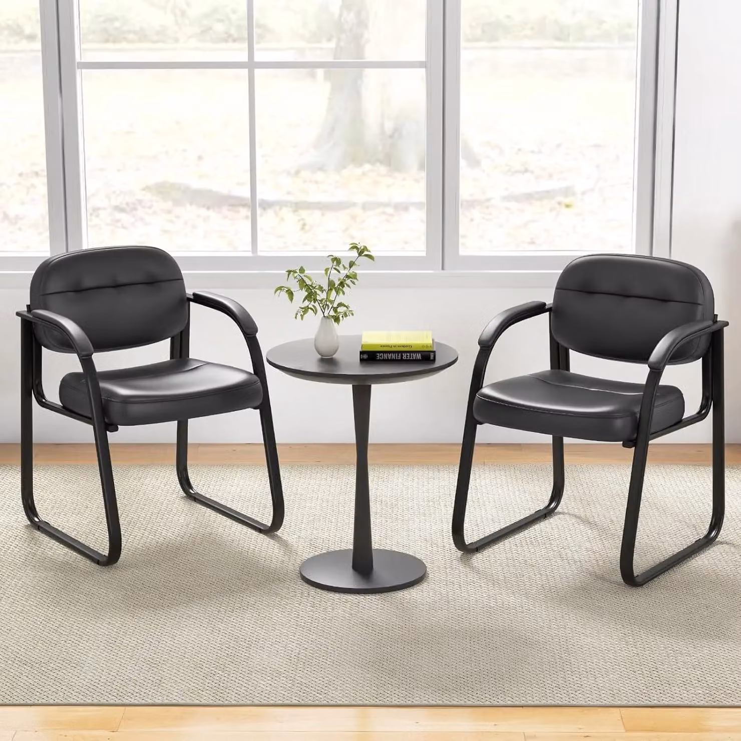 Gymax 2 Pack Black Upholstered Office Guest Chairs with Padded Armrests – 2