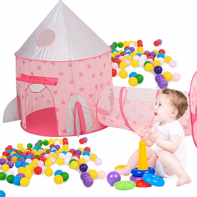 Kidkid Kids Pop-up Play Tent, Tunnel and Ball Pit Set, Pink