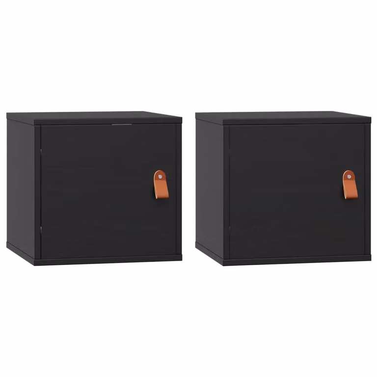 Berkfield Home Set of 2 Black Wall Mounted Cabinets in Solid Pine Wood, W/D/H: 31.5 x 30 x 30 cm