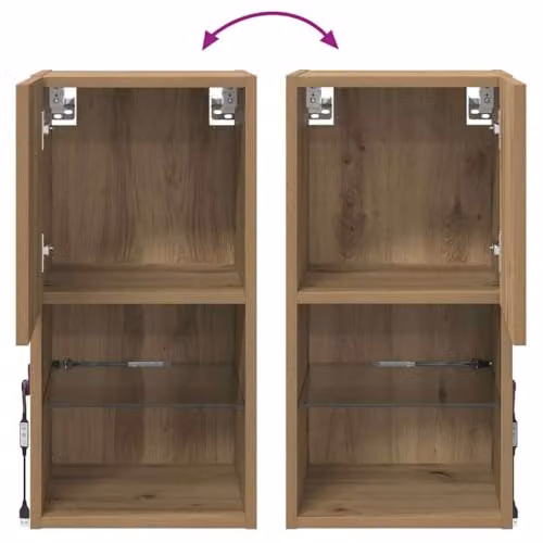 vidaXL Wall-mounted Modern TV Cabinet in Brown Oak with Glass Doors and Integrated Lighting, W/D/H: 60 x 30 x 30 cm – 4