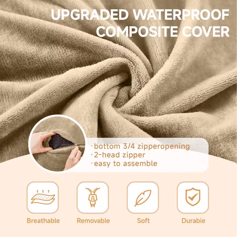 Aosom UK Large Bean Bag Sofa Chair with Eco-Friendly Bead Filling and Washable Covers, Beige, W: 150 cm, D: 150 cm, H: 60 cm – 3