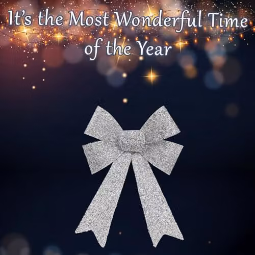 VFM e-Store Silver Tinsel Bow Christmas Decoration, W/D/H: 22 x 32 x 7 cm – 4