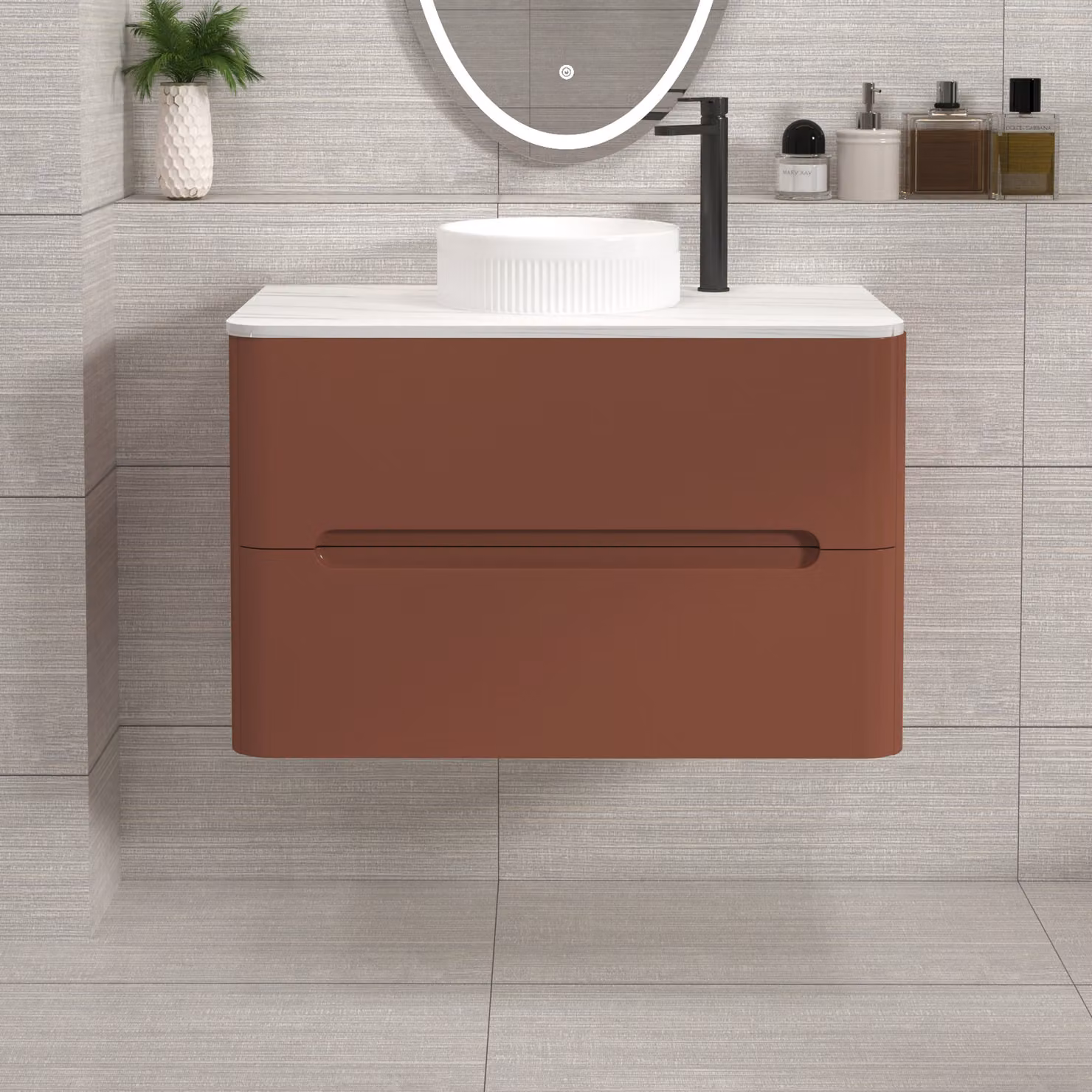 Royal Bathrooms Venice 800mm Terracotta Clay Wall Hung Countertop Vanity Unit with 2 Drawers and Round Basin