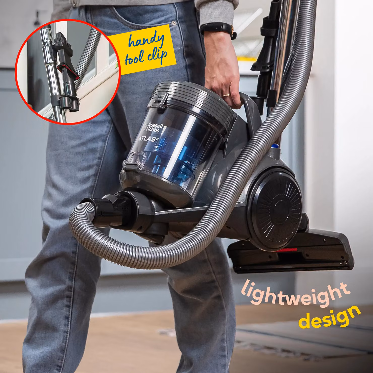 Russell Hobbs ATLAS2 3 in 1 Bagless Cylinder Vacuum Cleaner, 700W, 2.5L, Grey RHCV3101 – 6