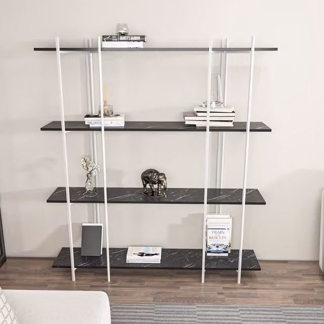 Decorotika Moss 4-Tier Industrial Bookshelf in Black and White