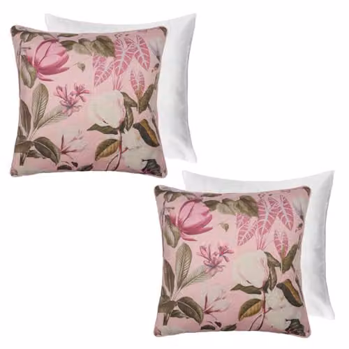 OHS 2 Pack Matte Velvet Floral Botanics Cushion Covers, Blush Pink, W/D/H: 45 x 45 x 45 cm