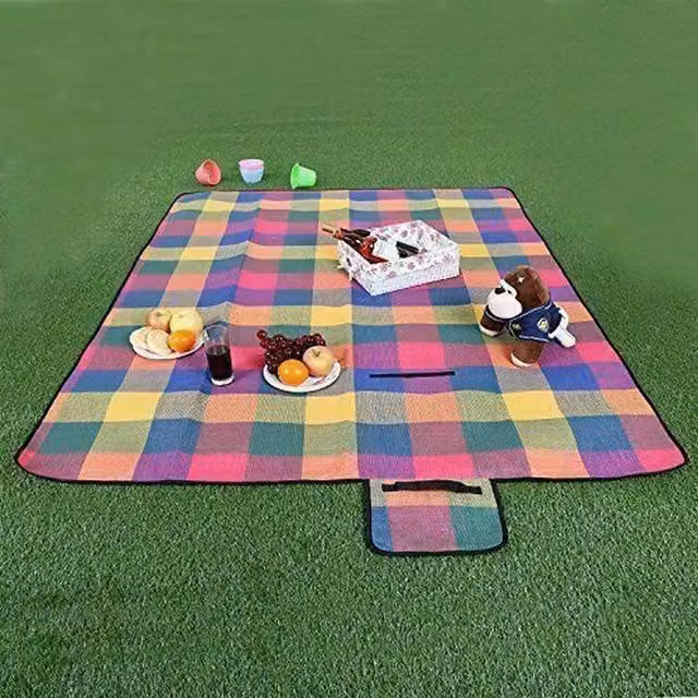 Garden Mile Pink Tartan Waterproof Picnic Rug and Travel Blanket with Carry Handle