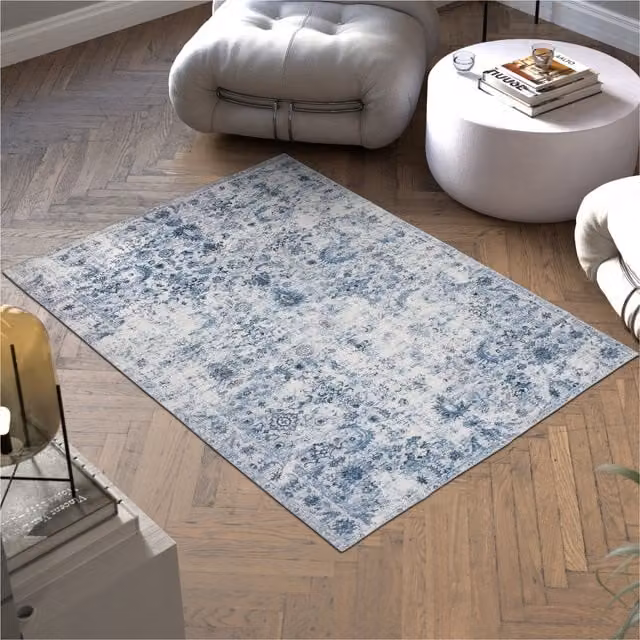 Tectake Vintage Amara Rectangular Rug, Blue, 170 cm, Machine Washable and Non-Slip