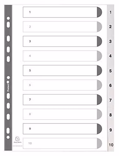 Exacompta Grey Recycled PP A4 Dividers with 10 Numbered Tabs 1-10 – 2
