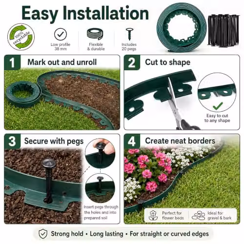 SolaDirect Flexible Plastic Garden Lawn Edging Border in Grey and Green with 20 Securing Pegs – 4