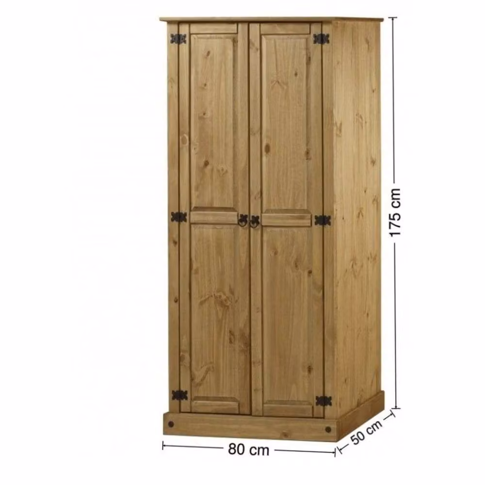 FORGEVIO 2 Door Double Wardrobe in Natural Brown Solid Pine Wood, H 175 cm x W 80 cm x D 50 cm – 2