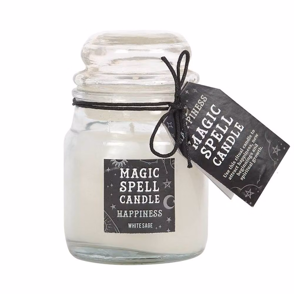 Uniqueful White Sage Happiness Spell Pillar Votive Candle in a White Glass Jar – 3