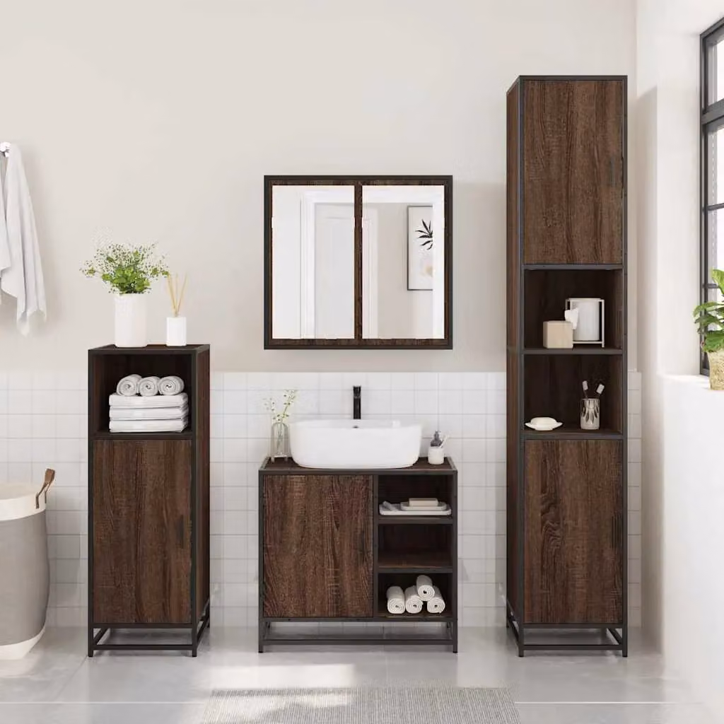 Berkfield Home Brown Oak Bathroom Sink Cabinet, W: 65 cm, D: 33 cm, H: 60 cm – 3