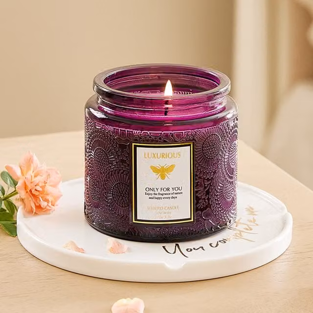 Livingandhome Lavender Scented Natural Soy Wax Candle, Purple