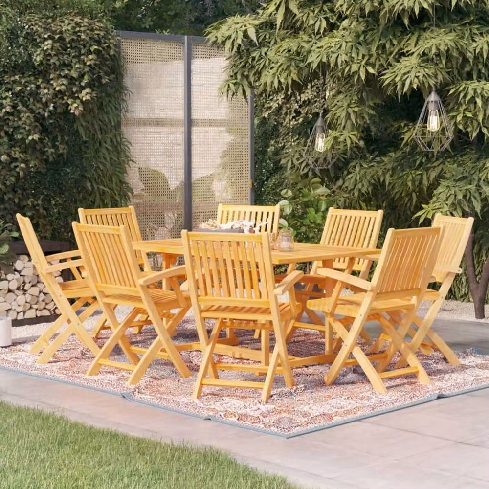 Berkfield Home Beautiful 9 Piece Garden Dining Set in Brown Solid Teak Wood – 1
